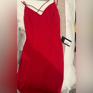 Red mini dress open back.